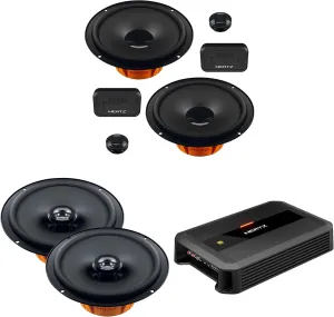 Hertz DP 4.300 AB-Class 4 Channel Amplifier with 1 Pair of DSK-1653 Component Speaker Kit 6.5" 2-Way and 1 Pair DCX-1653 6.5" Two-Way Coaxial Speakers
