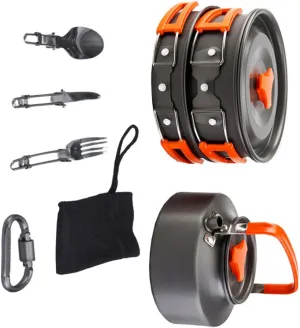 High-Temperature Camping Cookware 2-Piece Cooking Pan Set Portable Pot Outdoor Cooking Utensils Camping Supplies