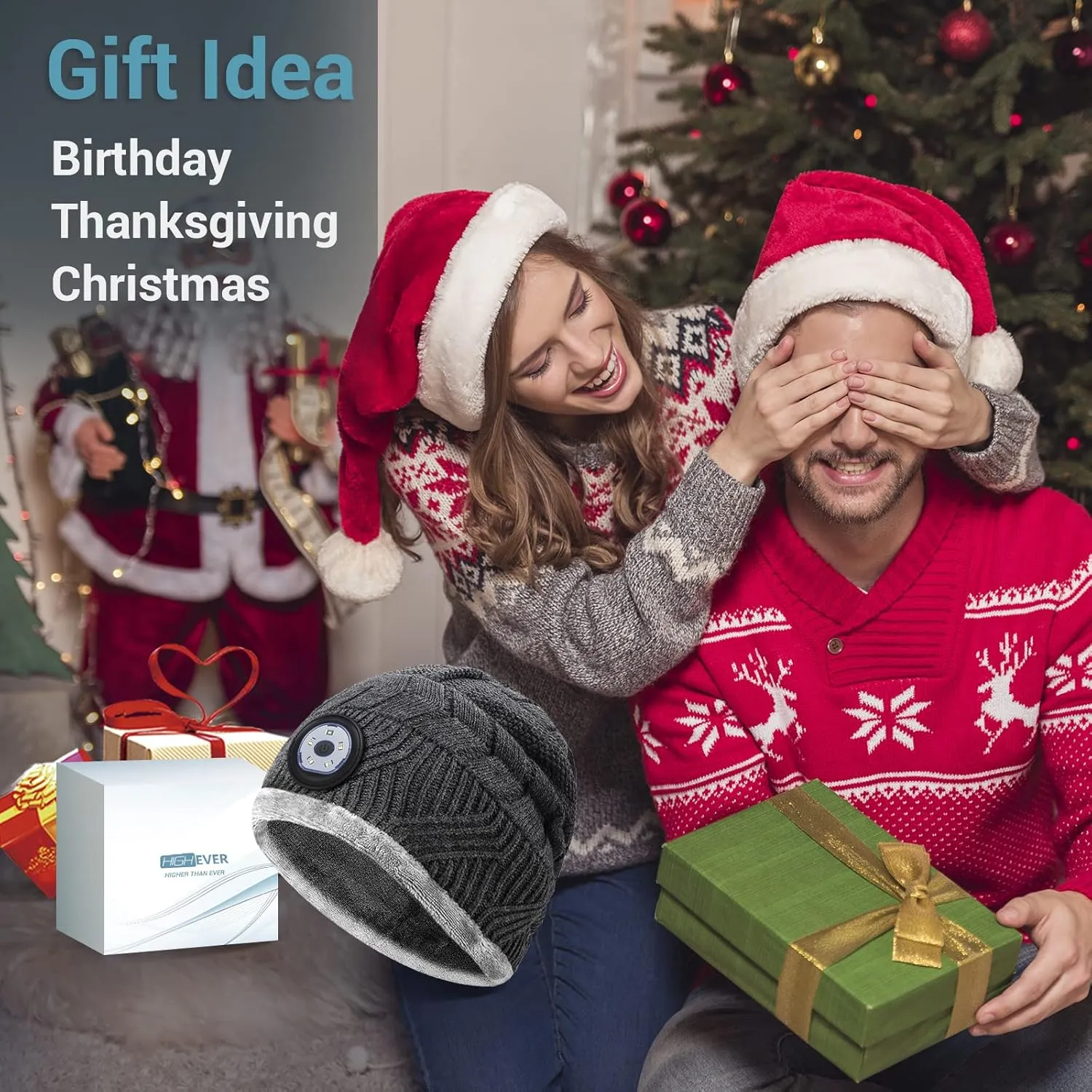 HIGHEVER LED Beanie Hat with Light: Christmas Stocking Stuffers for Men Adult Winter Gift