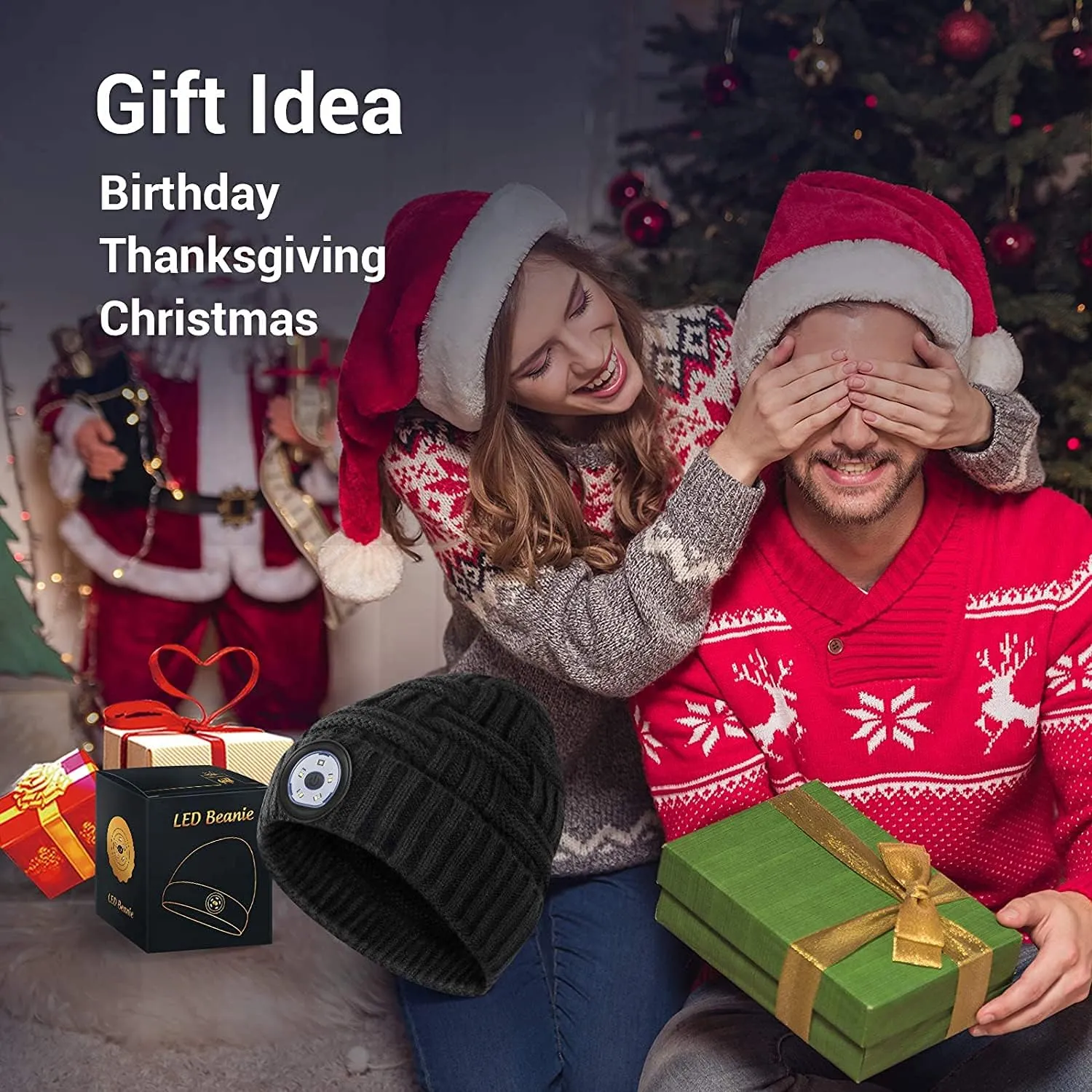 HIGHEVER LED Beanie Hat with Light Stocking Stuffers for Men Christmas Birthday Gifts Winter Cap Headlamp for Camping Fishing
