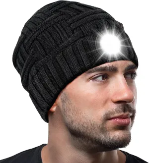HIGHEVER LED Beanie Hat with Light Stocking Stuffers for Men Christmas Birthday Gifts Winter Cap Headlamp for Camping Fishing
