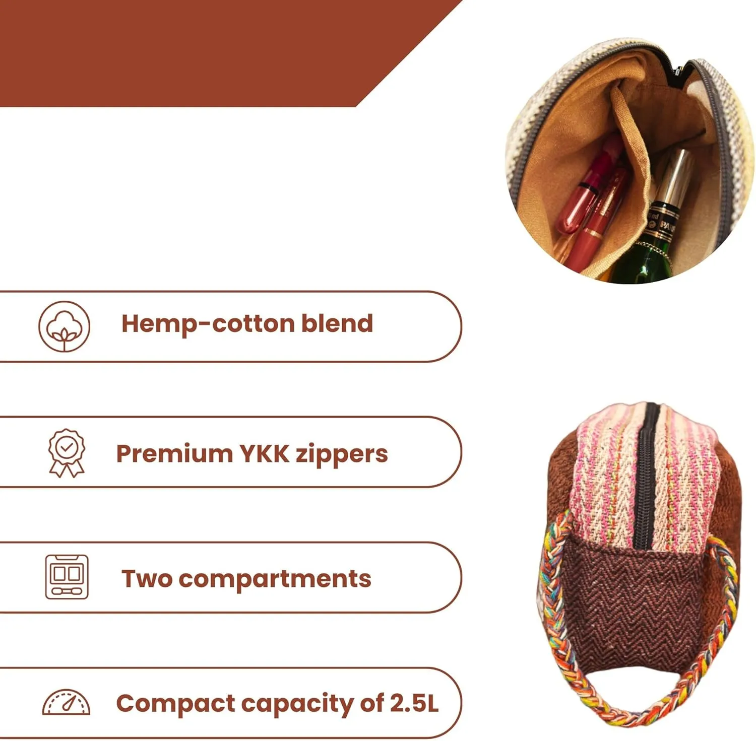 Himalayan Hemp Toiletry Kit, Brown – Durable Travel Organizer Pouch, Compact Water-Resistant Wash Bag