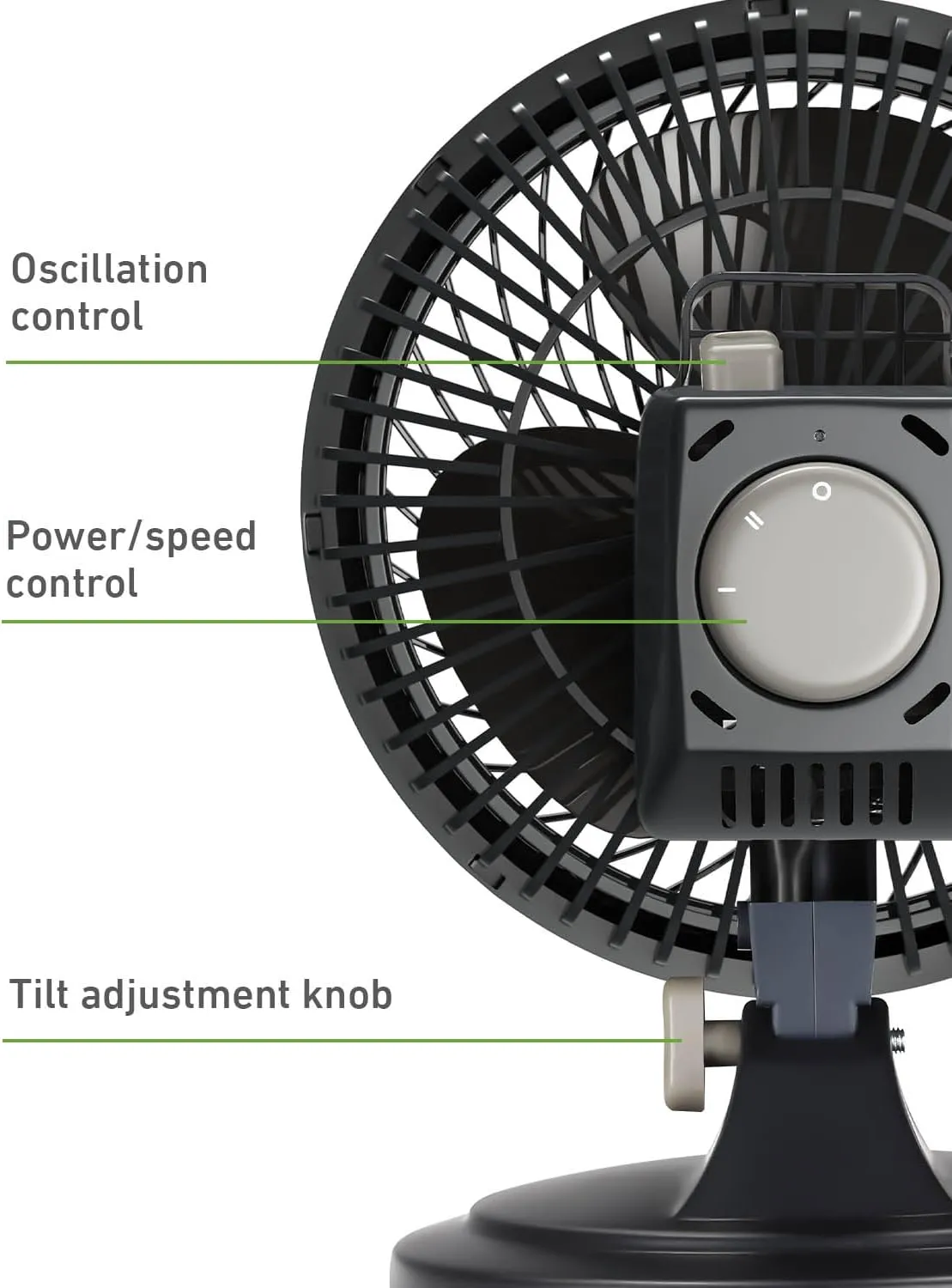 HOLMES BLIZZARD 7" Table Fan, 2 Speeds, 3 Blades, 85° Oscillation, 20° Adjustable Head, Home, Bedroom and Office, Charcoal Matte