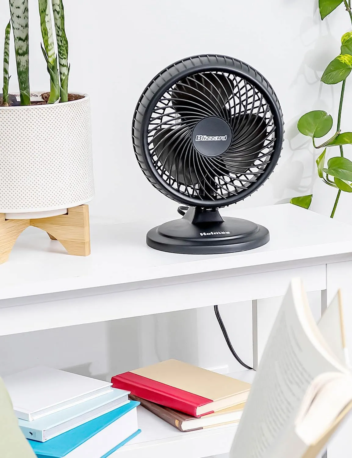 HOLMES BLIZZARD 7" Table Fan, 2 Speeds, 3 Blades, 85° Oscillation, 20° Adjustable Head, Home, Bedroom and Office, Charcoal Matte