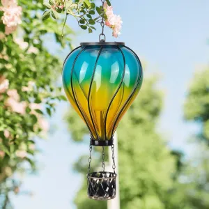 Hot Air Balloon Hanging Solar Lantern Lights,Flickering Flame Solar Lantern Outdoor Garden Decorative Metal & Glass Waterproof Lanterns for Garden Patio Pathway Yard Porch Decor Halloween Gift