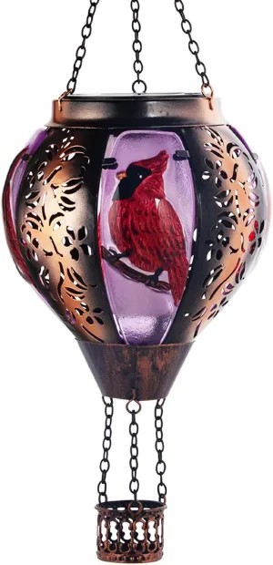 Hot Air Balloon Solar Lantern Cardinal Light with Flickering Flame LED Light Outdoor Waterproof Decorative Hanging Lights for Garden Patio Yard Porch Decor for Women Mom