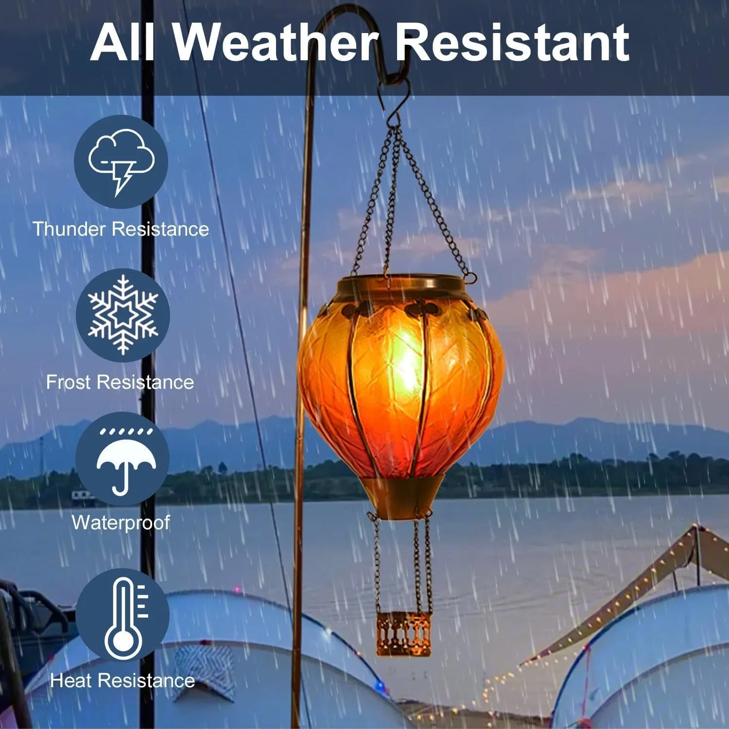 Hot Air Balloon Solar Lantern with Flickering Flame Hanging Solar Lights Outdoor Waterproof Lanterns for Garden Patio Yard Party Decoration