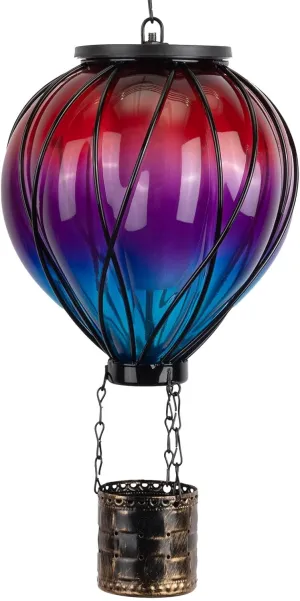 Hot Air Balloon Solar Lantern with Flickering Flame Light Outdoor Solar Hanging Lights Waterproof for Garden Yard Farmhouse Decoration