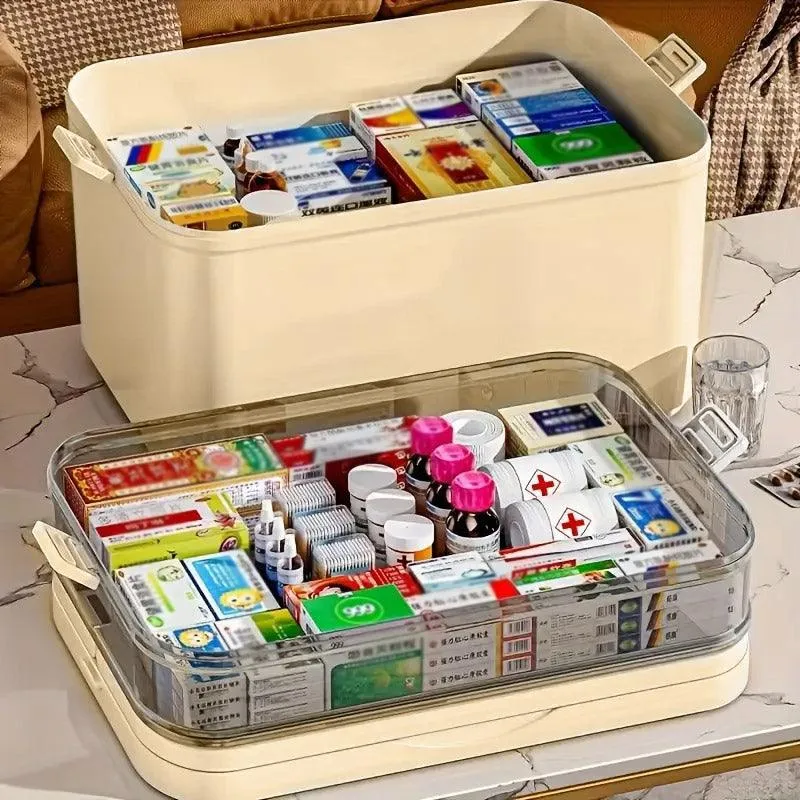 Household Medicine Box 3 Layer Plastic Portable First Aid Storage Organizer Case