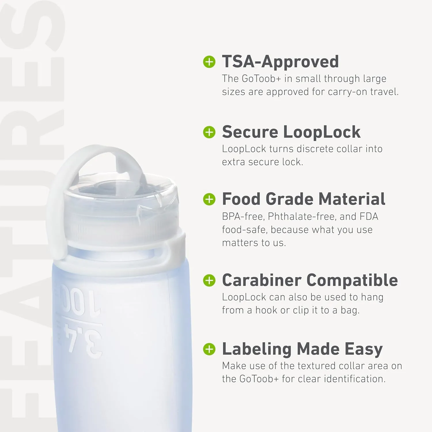 humangear GoToob  (Large) | Refillable Silicone Travel Bottle | Locking Lid | Food-Safe Material | Blue, Large (3.4 fl.oz.; 100ml)