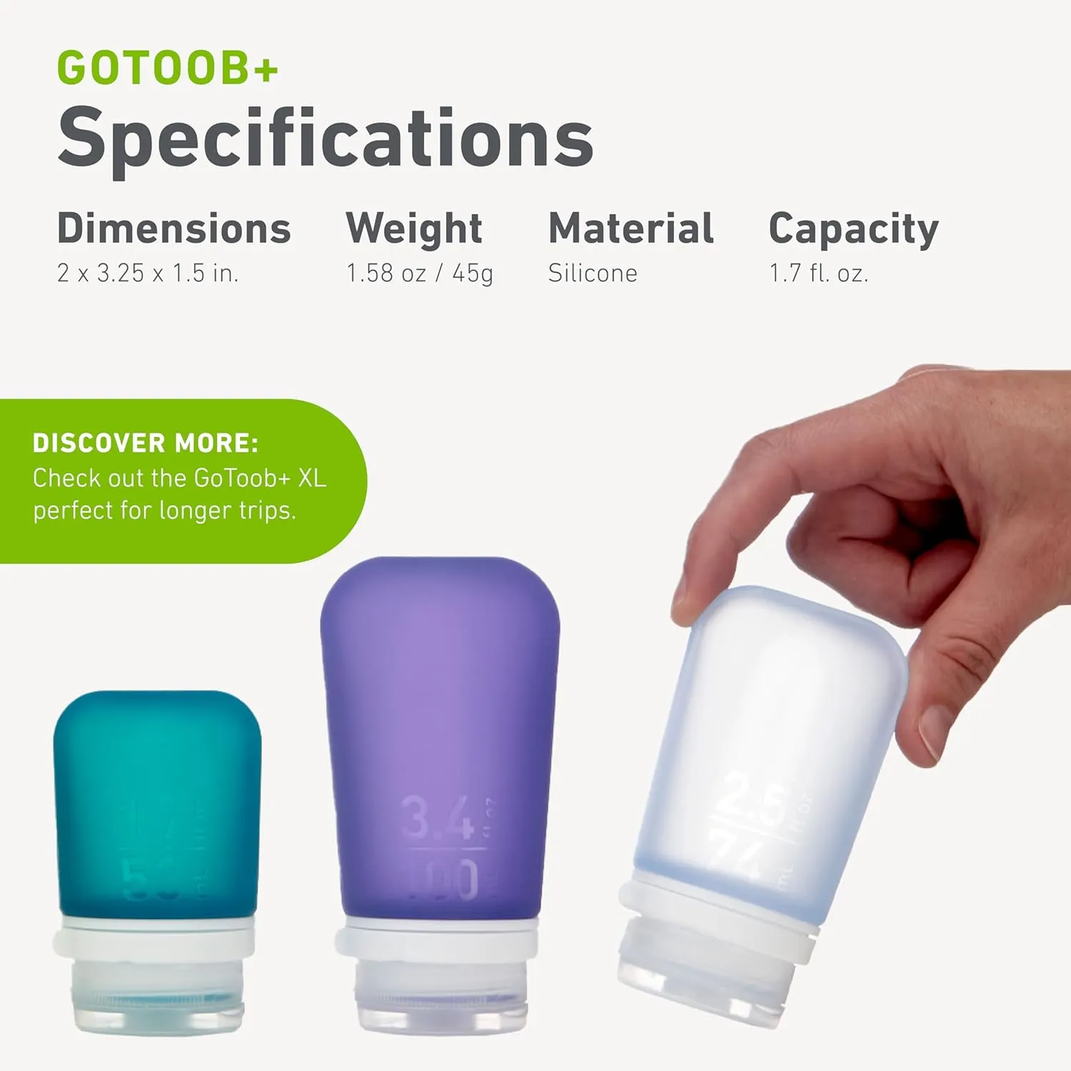 humangear GoToob  Refillable Silicone Travel Size Bottles with Locking Cap, 3pk Set, Rose/Lilac/Magenta, Small (1.7 fl.oz; 53ml)