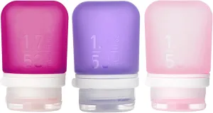 humangear GoToob  Refillable Silicone Travel Size Bottles with Locking Cap, 3pk Set, Rose/Lilac/Magenta, Small (1.7 fl.oz; 53ml)