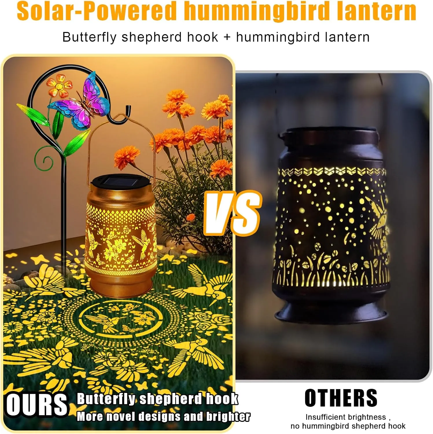Hummingbird Solar Lantern with Butterfly Shepherd Hook, Mom Gifts for Mothers Day & Birthday, Hummingbird & Butterfly Design, Outdoor Waterproof Metal Decor for Yard, Patio, Porch, Lawn & Tabletop