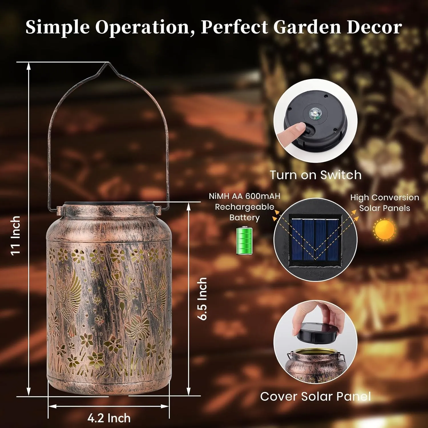 Hummingbird Solar Lanterns Outdoor Waterproof, Birthday Christmas Gifts for Women Mom Grandma, Garden Decor, Hanging Solar Lantern Decorative Lights for Yard Patio Pathway Landscape 2Pack