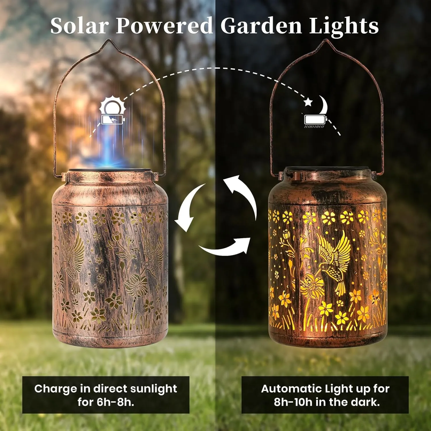 Hummingbird Solar Lanterns Outdoor Waterproof, Birthday Christmas Gifts for Women Mom Grandma, Garden Decor, Hanging Solar Lantern Decorative Lights for Yard Patio Pathway Landscape 2Pack