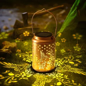 Hummingbird Solar Lanterns Outdoor Waterproof Garden Decor,Hollow Out Metal Decorative Garden Light,Metal Bird Decorative LED Lanterns for Yard, Patio, Lawn, Tabletop, Pathway, Landscape