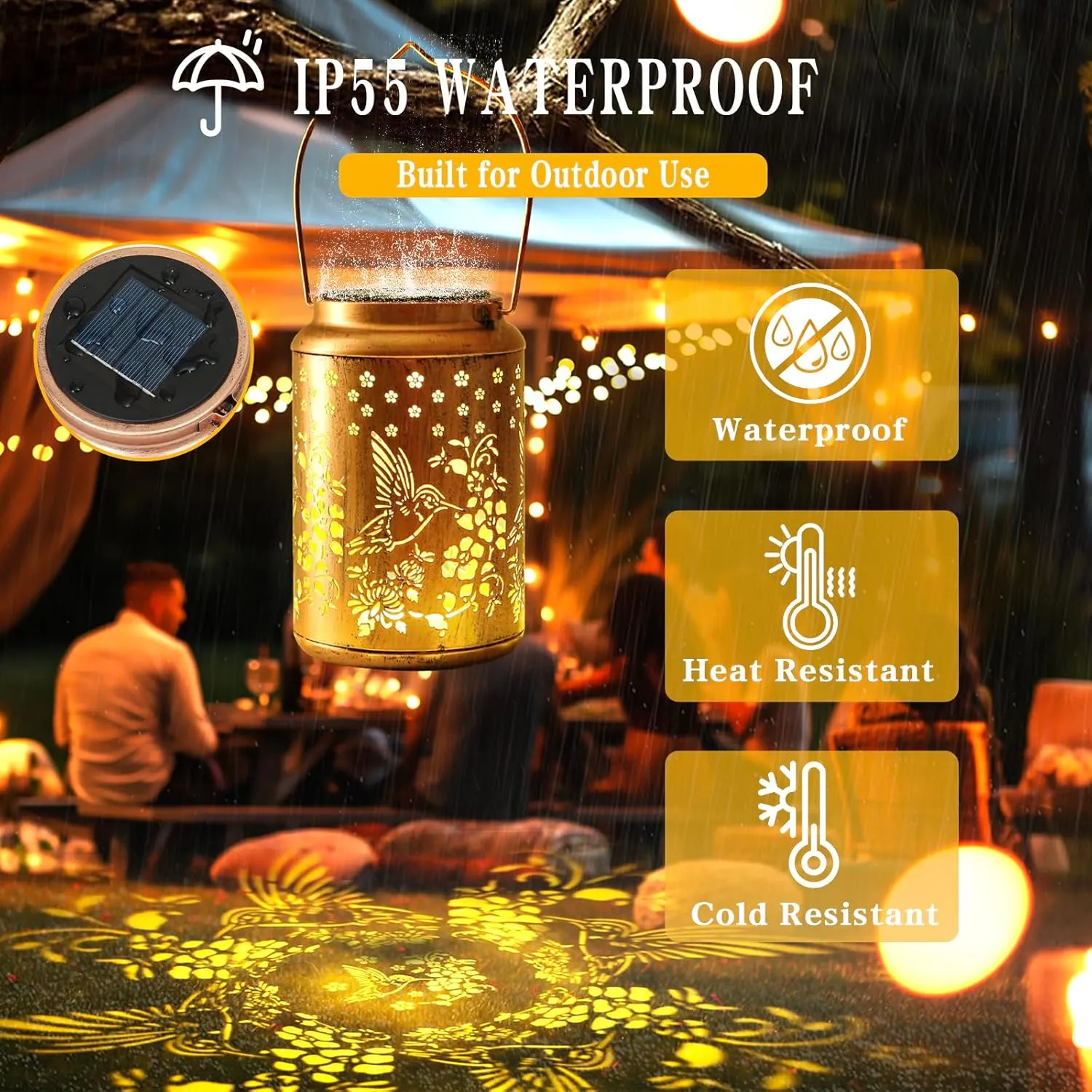 Hummingbird Solar Lanterns Outdoor Waterproof Garden Decor,Hollow Out Metal Decorative Garden Light,Metal Bird Decorative LED Lanterns for Yard, Patio, Lawn, Tabletop, Pathway, Landscape