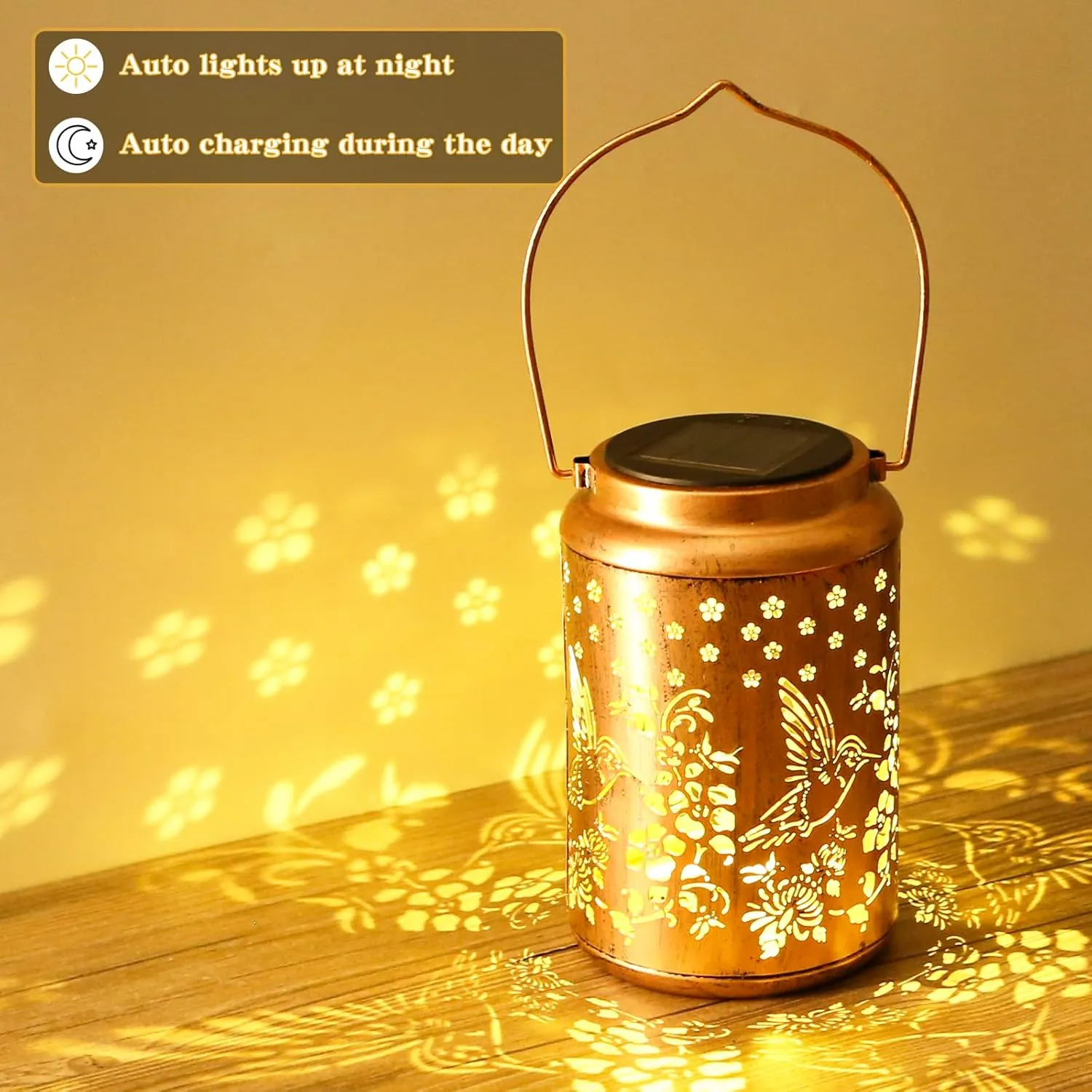 Hummingbird Solar Lanterns Outdoor Waterproof Garden Decor,Hollow Out Metal Decorative Garden Light,Metal Bird Decorative LED Lanterns for Yard, Patio, Lawn, Tabletop, Pathway, Landscape