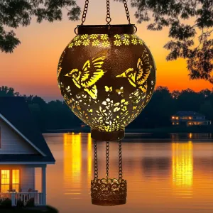 Hummingbird Solar Lanterns Outdoor Waterproof Hanging Solar Lights, Gardening Hummingbird Gifts for Women Mom Housewarming Gifts Metal LED Lantern Decorative Outdoor for Yard- Antique Bronze