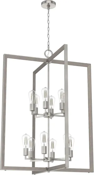 Hunter - Woodburn 12-light Brushed Nickel, Extra Large Pendant Light, Dimmable, Modern Style, Rectangle Shaped, for Bedrooms, Kitchens, Dining, Living Rooms - 19859