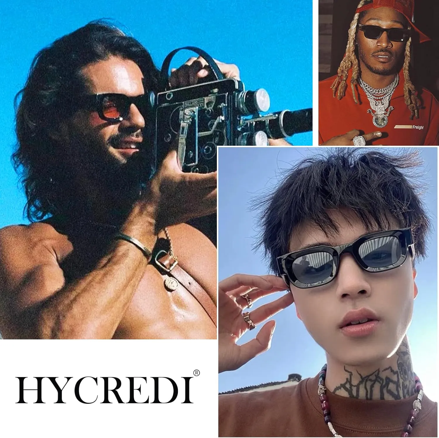 Hycredi Thick Rectangle Sunglasses for Women Men Chunky Square Polarized Sun Glasses Retro 90s Shades UV400 Protection