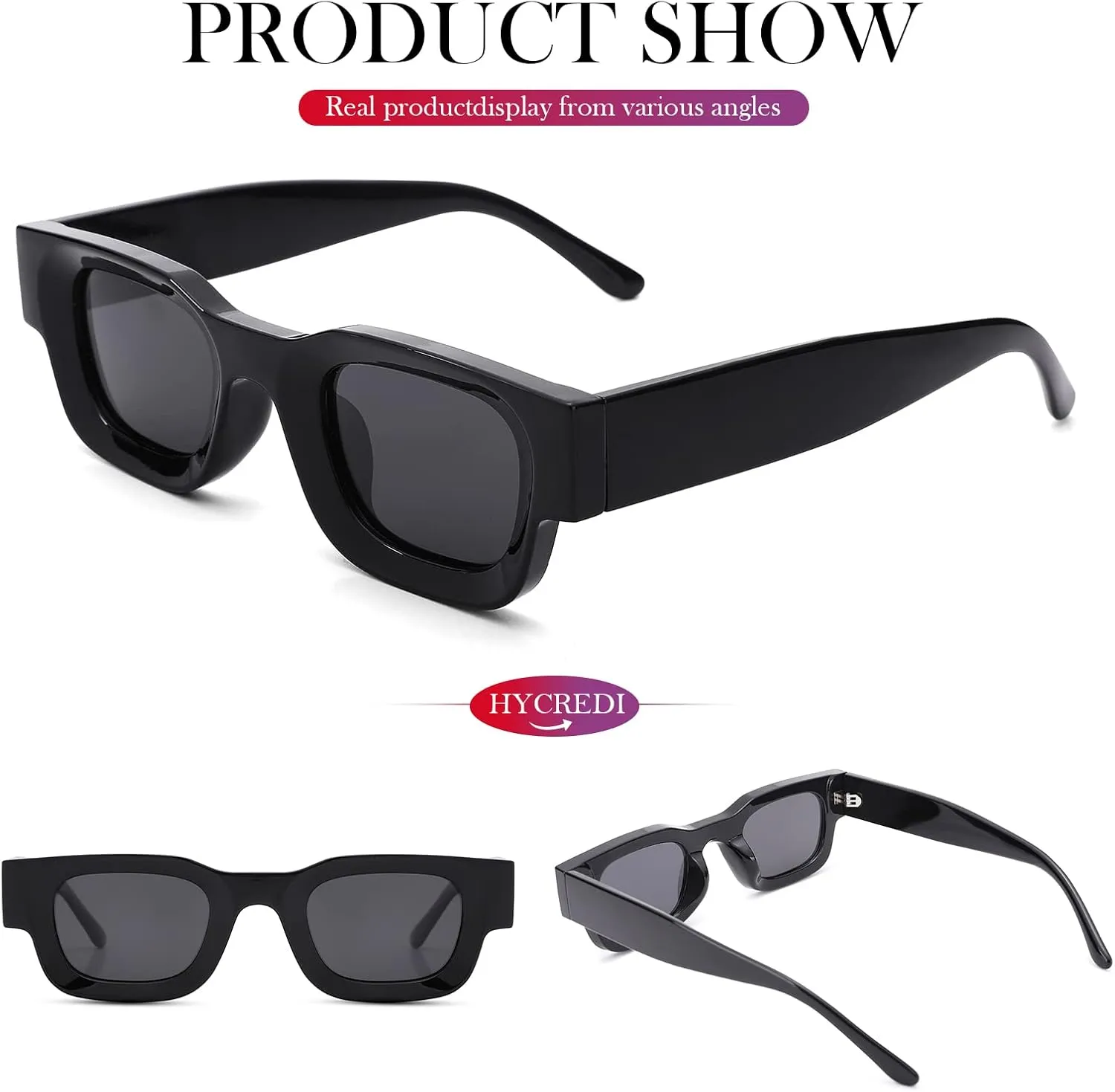 Hycredi Thick Rectangle Sunglasses for Women Men Chunky Square Polarized Sun Glasses Retro 90s Shades UV400 Protection