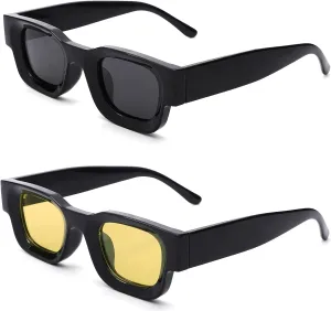 Hycredi Thick Rectangle Sunglasses for Women Men Chunky Square Polarized Sun Glasses Retro 90s Shades UV400 Protection