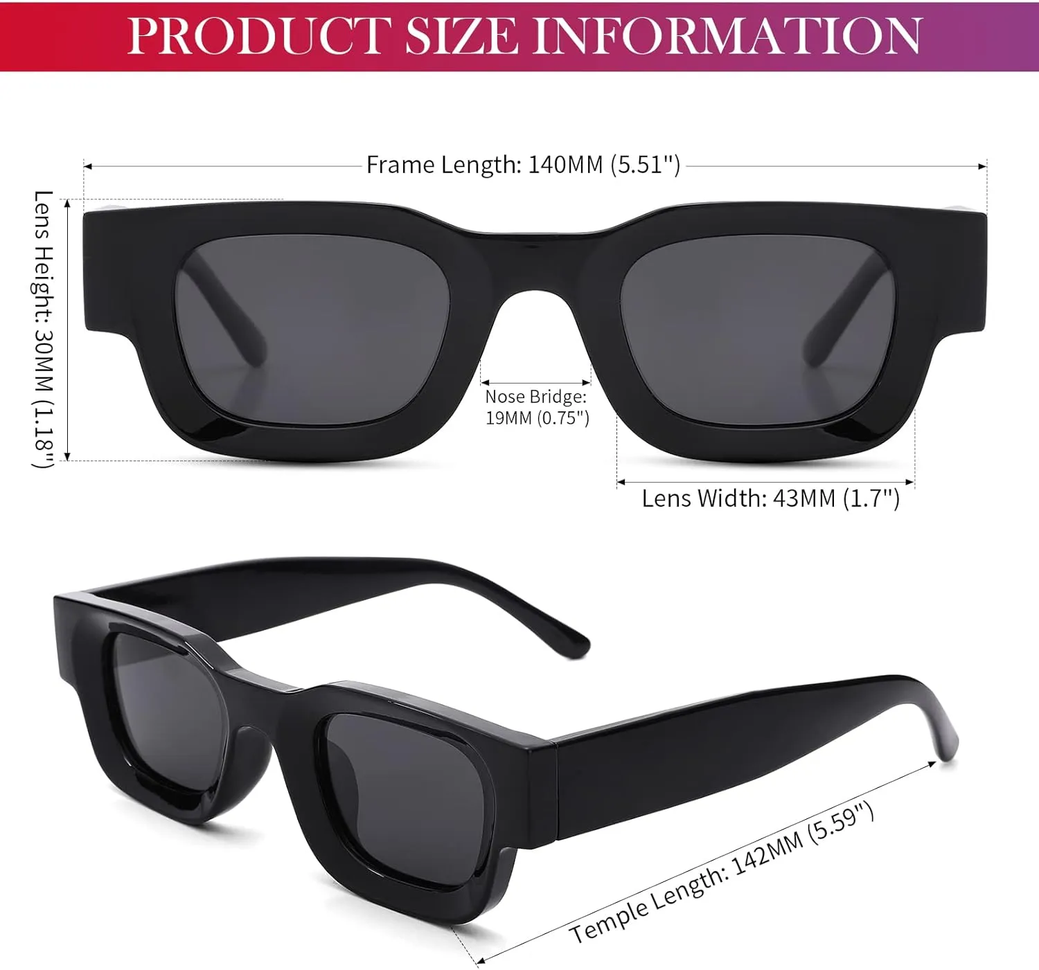 Hycredi Thick Rectangle Sunglasses for Women Men Chunky Square Polarized Sun Glasses Retro 90s Shades UV400 Protection