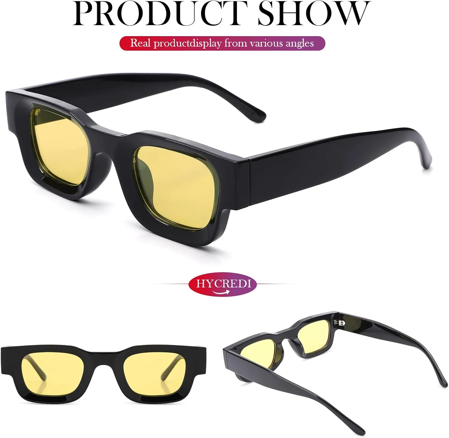Hycredi Thick Rectangle Sunglasses for Women Men Chunky Square Polarized Sun Glasses Retro 90s Shades UV400 Protection