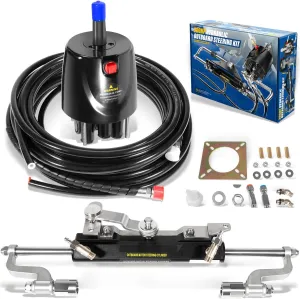 Hydraulic Steering Kit 300HP Hydraulic Steering Compact Cylinder Hydraulic Outboard Steering Kit with Helm Pump for Boat Marine Steering System
