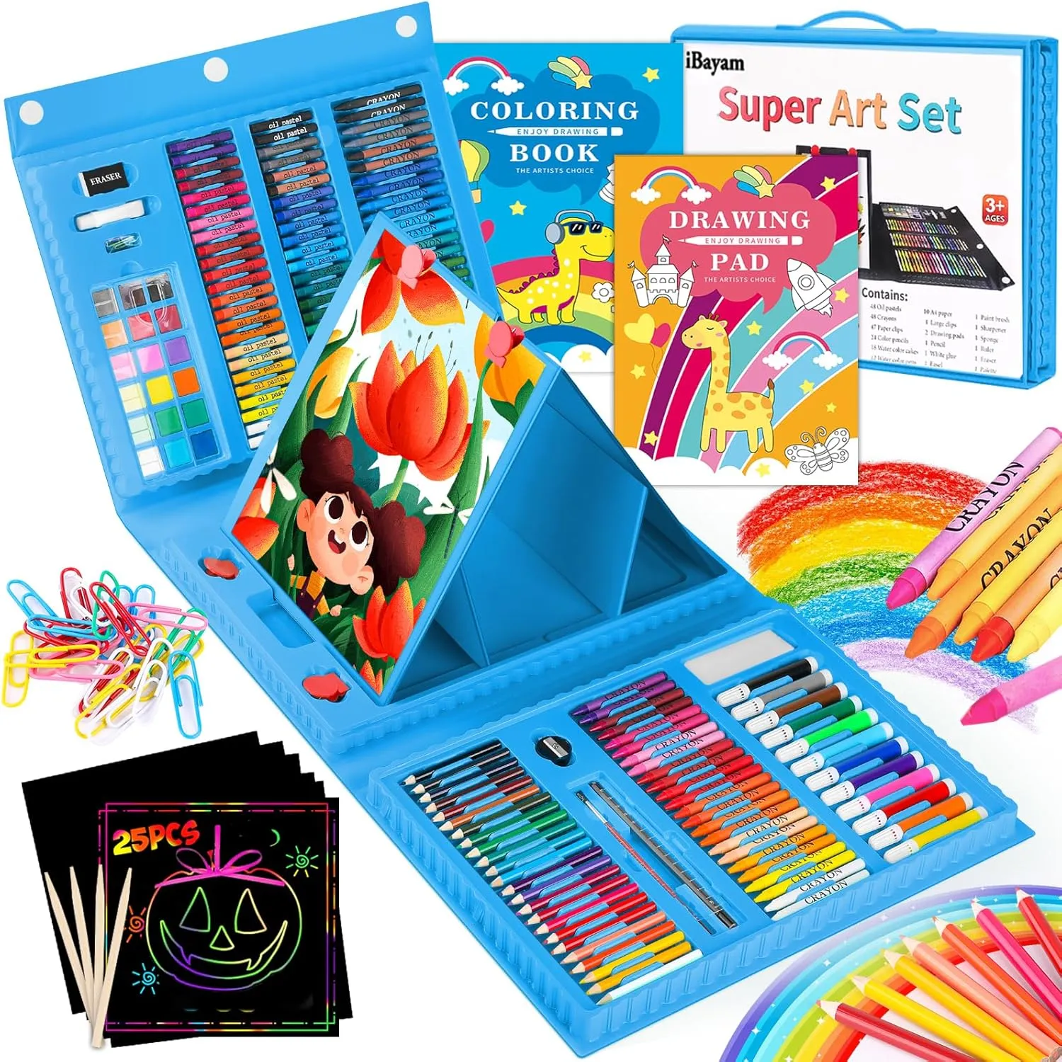 iBayam Art Kit, 251-Pack Art Supplies Drawing Kits, Arts and Crafts Gifts Box for Kids Teen Girls Boys, Art Set Case with Trifold Easel, Scratch Paper, Sketch Pad, Coloring Book, Crayons, Pencils