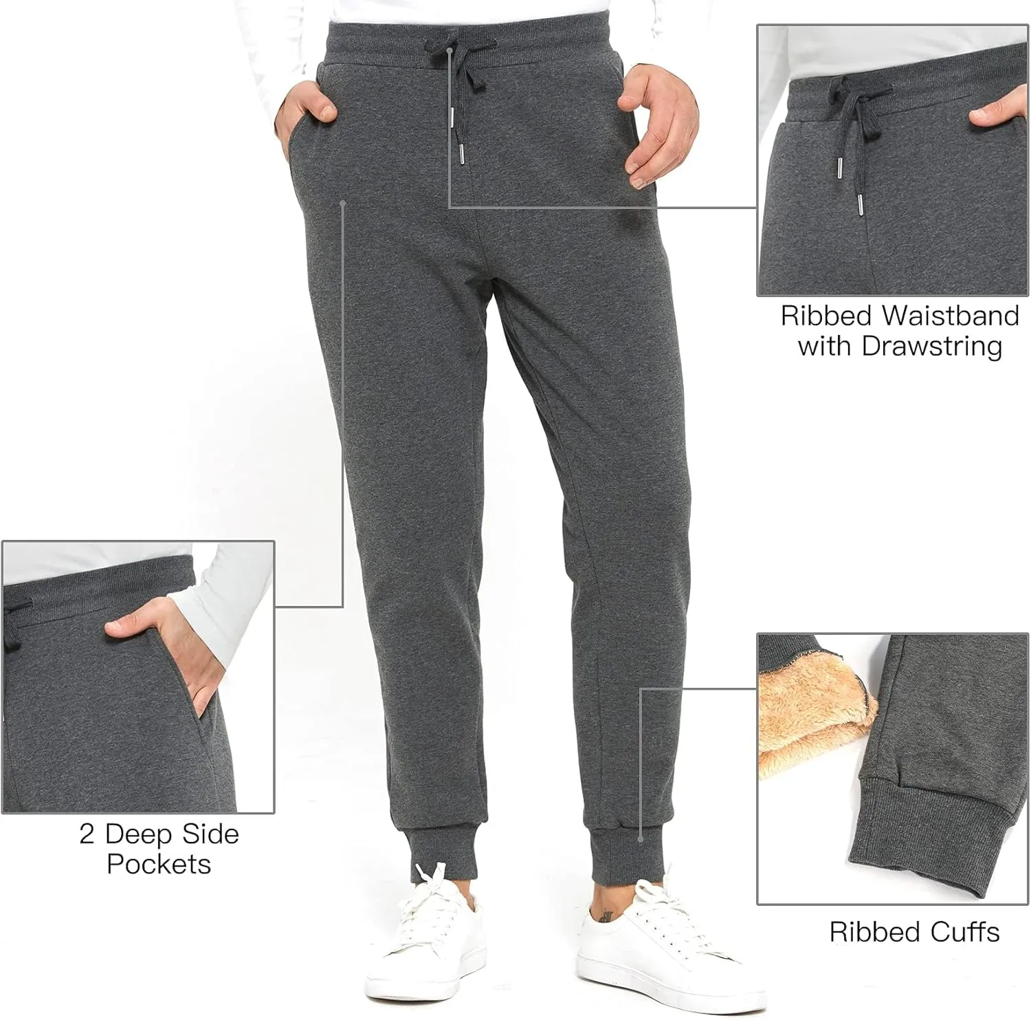 Inno Men's 30" 32" 34" 36" 38" Sherpa Fleece Lined Jogger Pants Warm Sweatpants Thermal Winter Athletic Lounge Short Tall