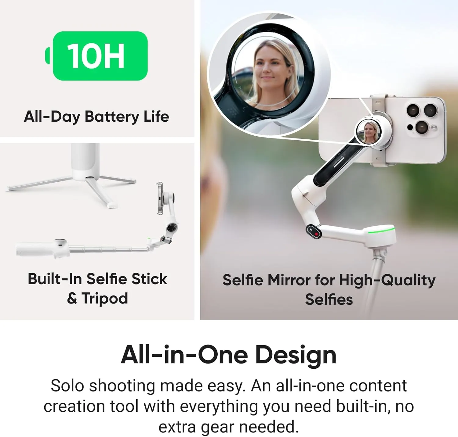 Insta360 Flow 2 Pro Creator Bundle Grey - Foldable AI Phone Gimbal, Apple DockKit, 360º Pan Tracking, Free Tilt Mode, Built-in Tripod/Selfie Stick, Portable Vlog/Travel Stabilizer, Spotlight, MagSafe