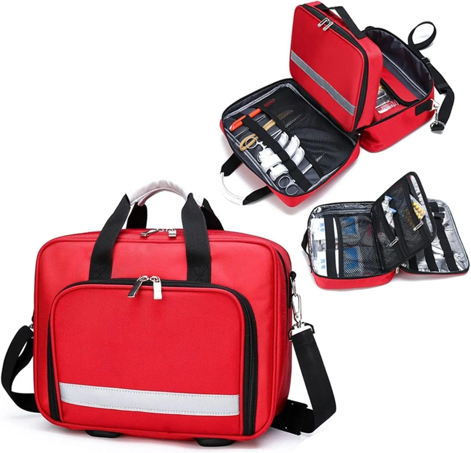 IOCCIOBB Trauma First Aid Kits Storage Bag,Emergency Shoulder Bag Empty, First Responder Bag with Handle for Home (Bag Only)(Red)
