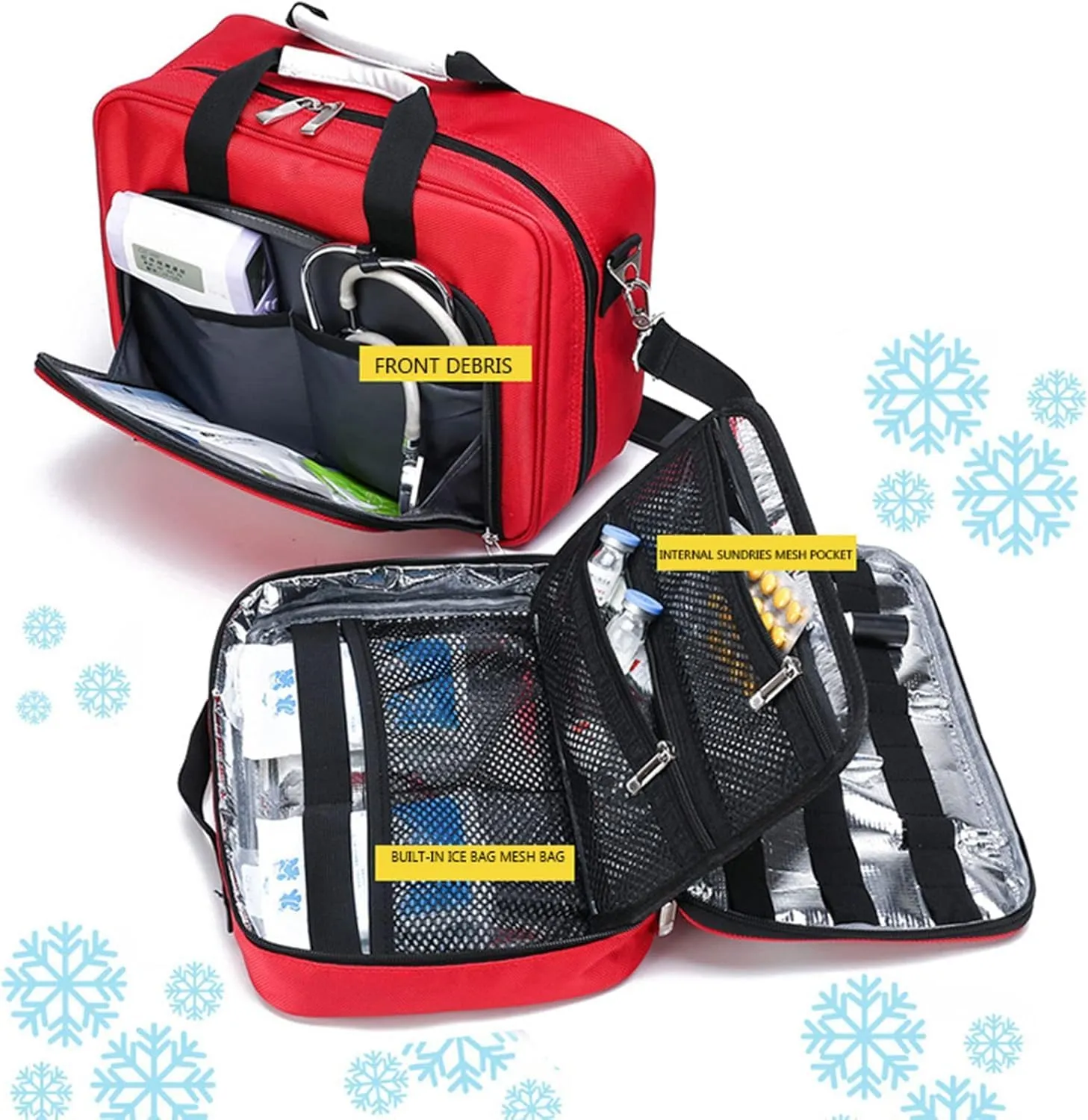 IOCCIOBB Trauma First Aid Kits Storage Bag,Emergency Shoulder Bag Empty, First Responder Bag with Handle for Home (Bag Only)(Red)