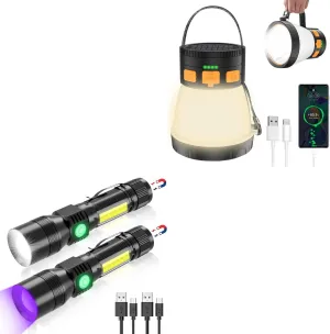 iToncs 1200 Lumens UV Magnetic LED Flashlights with 1500 Lumens Solar LED Camping Lantern