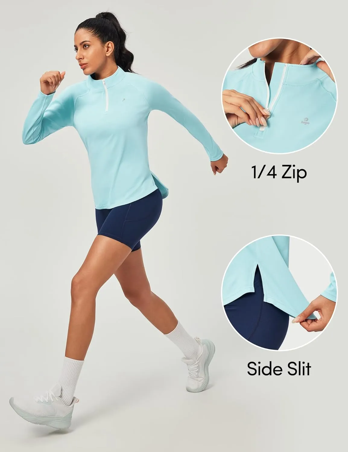 IUGA Rash Guard for Women UPF 50  Golf Shirts for Woman UV Protection Shirts Quarter Zip Workout Shirt