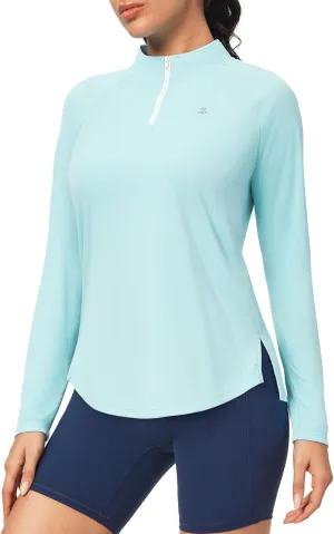 IUGA Rash Guard for Women UPF 50  Golf Shirts for Woman UV Protection Shirts Quarter Zip Workout Shirt