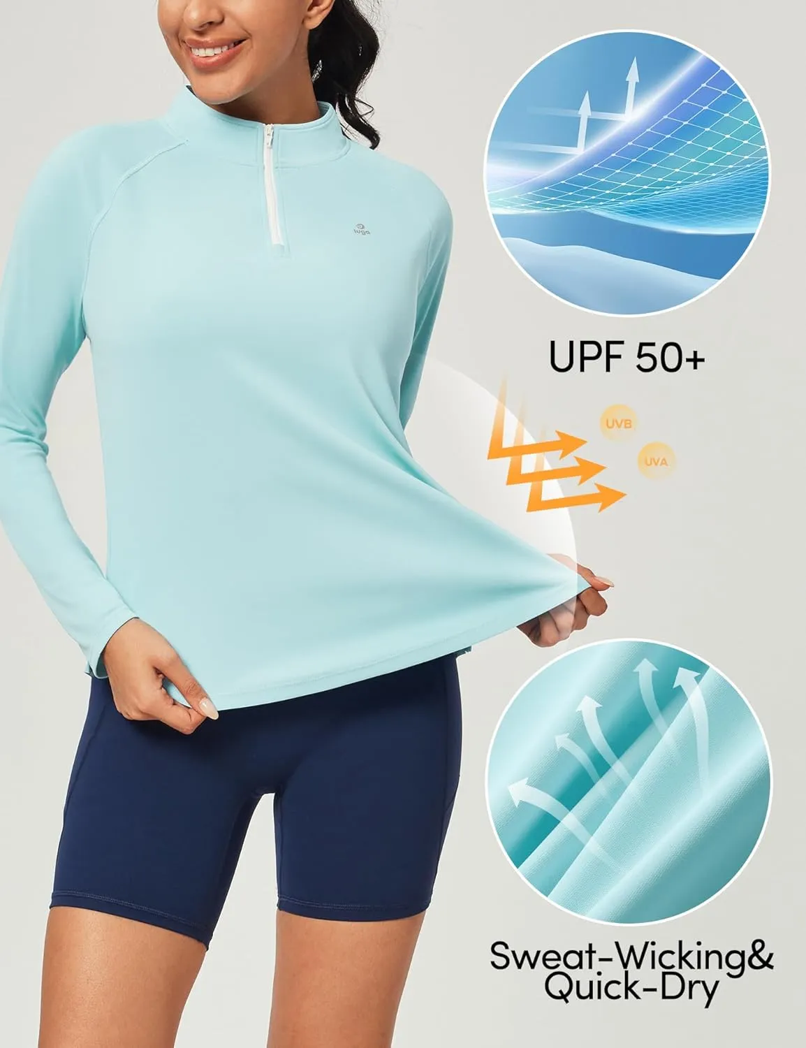 IUGA Rash Guard for Women UPF 50  Golf Shirts for Woman UV Protection Shirts Quarter Zip Workout Shirt