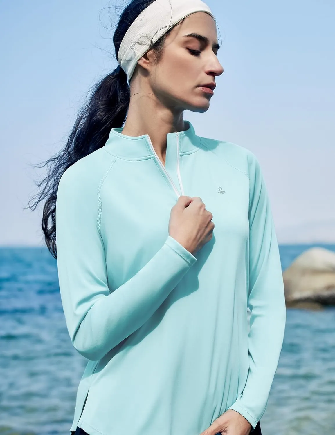 IUGA Rash Guard for Women UPF 50  Golf Shirts for Woman UV Protection Shirts Quarter Zip Workout Shirt
