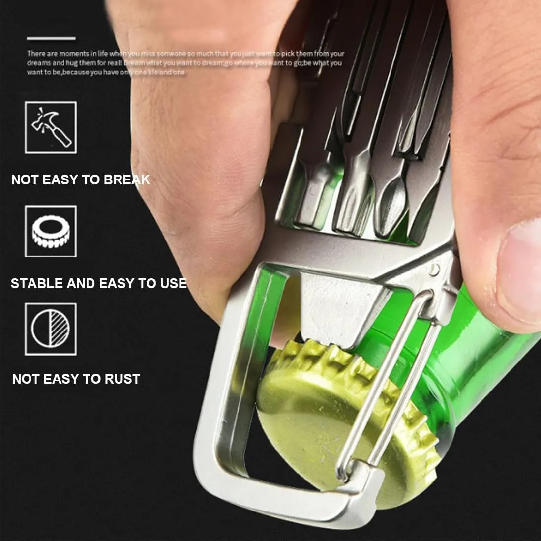 Jawbreaker Mini Tool, Jawbreaker Mini Tool Self Defense, 12 In 1 Foldable Jawbreaker Mini Multi Tool, with Bottle Opener Phone Holder Screwdriver Carabiner Lightweight and Compact (1Pcs)