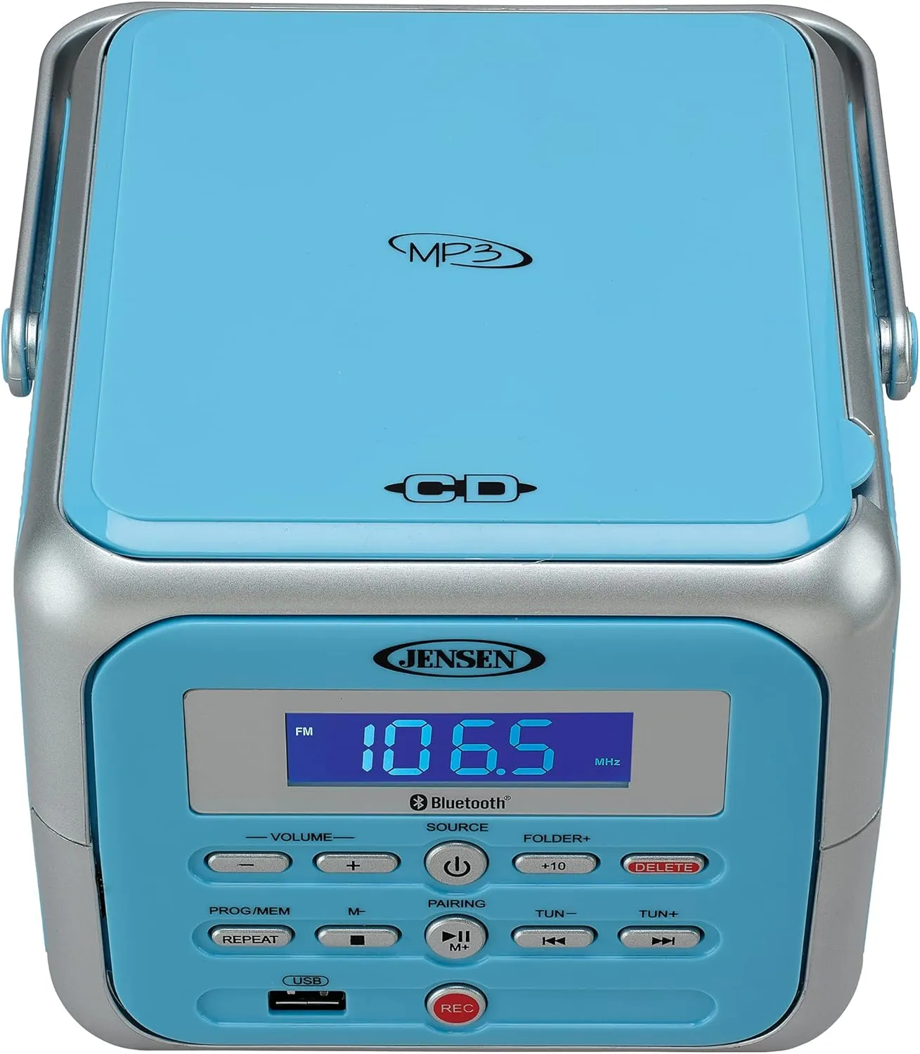 Jensen CD-660 Portable Stereo CD Player Boombox with Bluetooth | FM Radio | USB | Aux-in Headphone Jack | CD-R/RW MP3 Playback | (Sky Blue)
