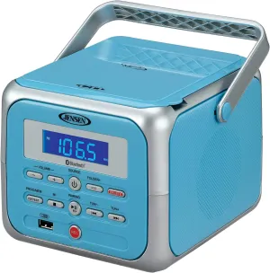 Jensen CD-660 Portable Stereo CD Player Boombox with Bluetooth | FM Radio | USB | Aux-in Headphone Jack | CD-R/RW MP3 Playback | (Sky Blue)