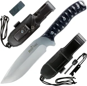 JEO-TEC Nº9 Bushcraft Survival Hunting Camping Fixed Blade Knife, MOVA Stainless Steel, 11" Overall, Multi-positioned Leather Sheath - Handmade