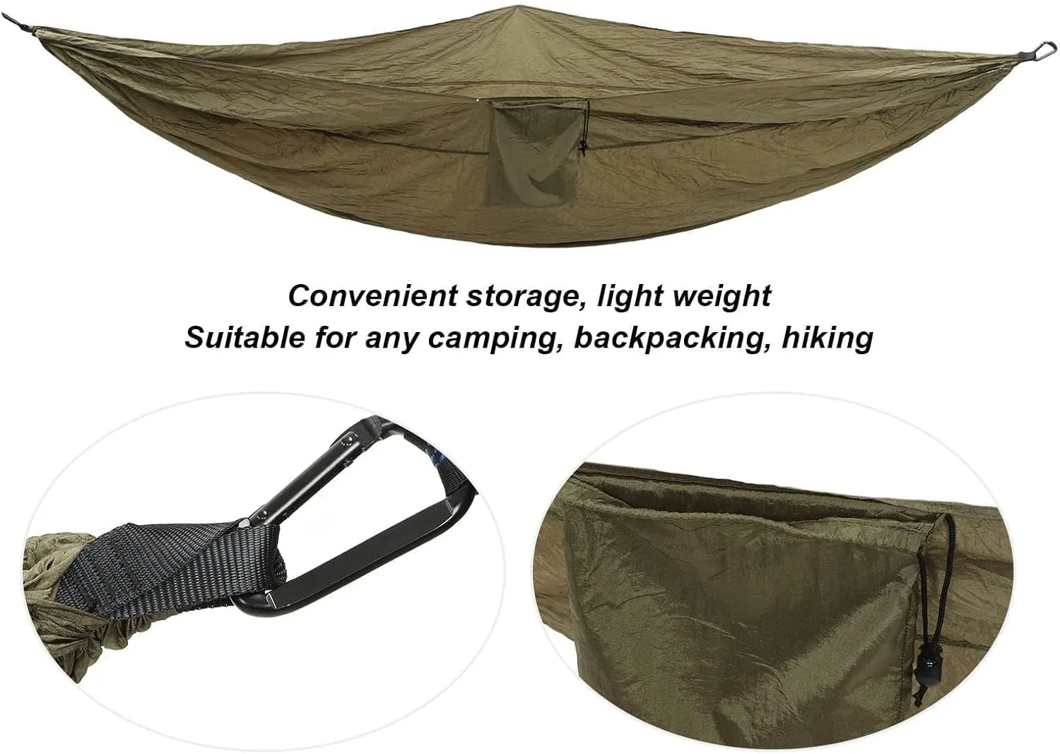 JEOZBM Camping Hammock, Double Portable Lightweight Camping Swing, Tree Straps Swing Hammock Bed for Outdoor Backpacking Backyard Hiking(300-army Green)