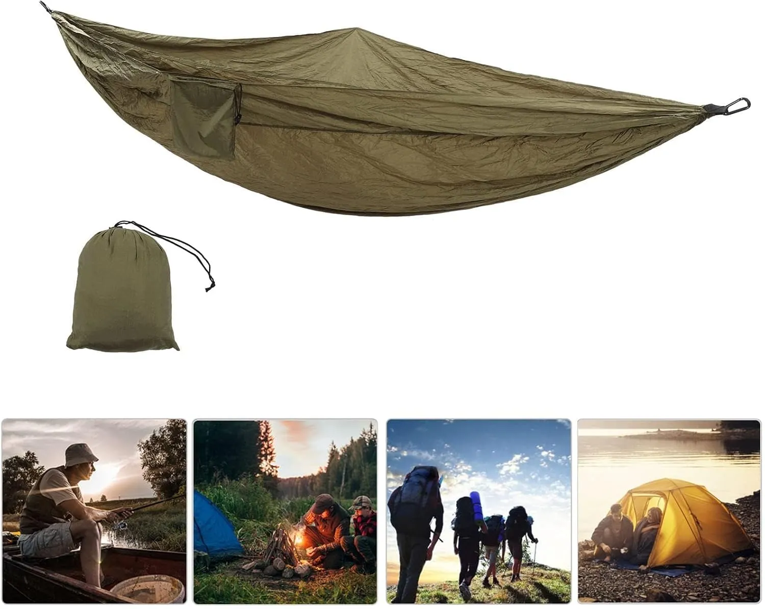 JEOZBM Camping Hammock, Double Portable Lightweight Camping Swing, Tree Straps Swing Hammock Bed for Outdoor Backpacking Backyard Hiking(300-army Green)