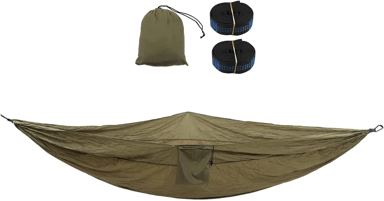 JEOZBM Camping Hammock, Double Portable Lightweight Camping Swing, Tree Straps Swing Hammock Bed for Outdoor Backpacking Backyard Hiking(300-army Green)