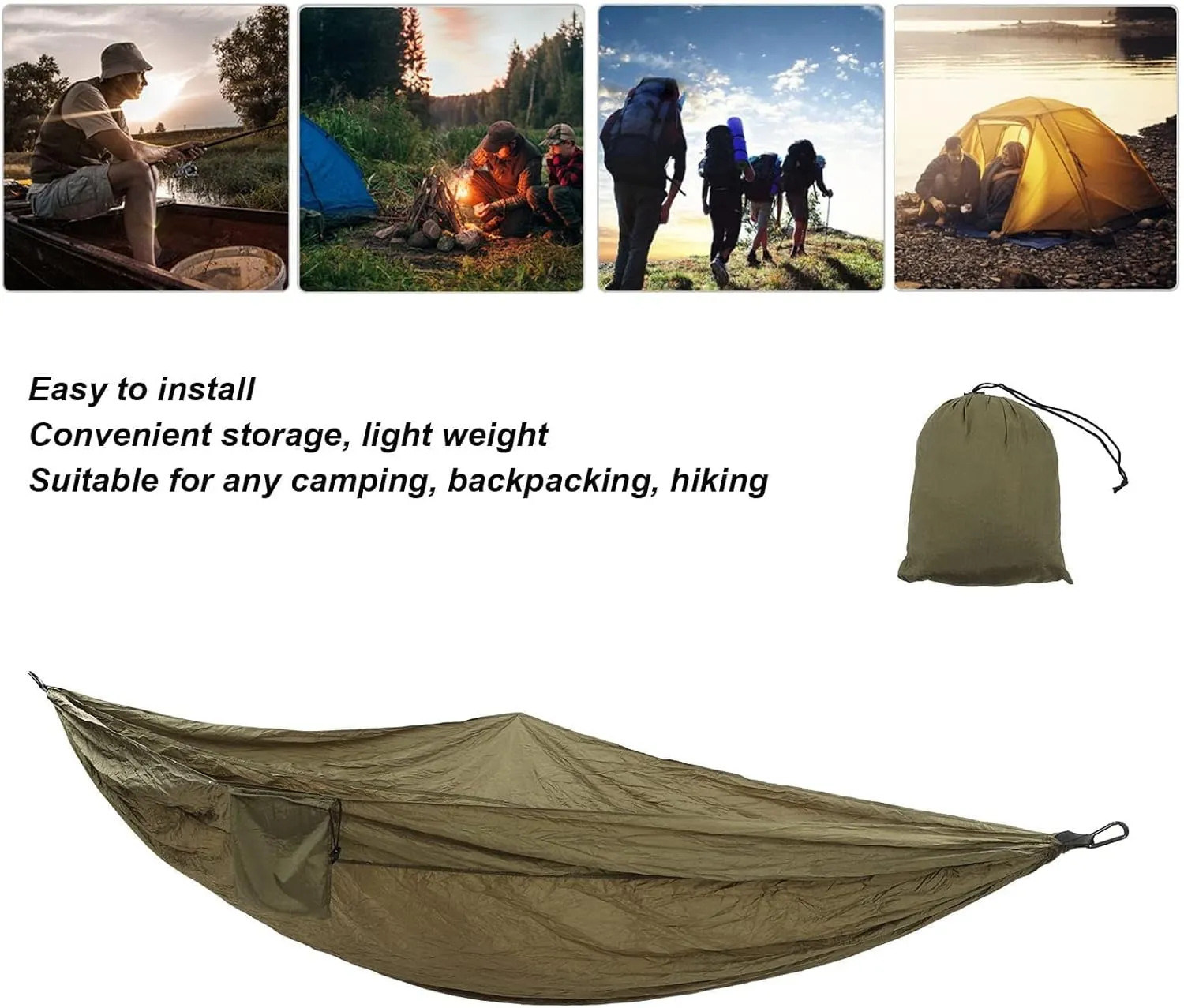 JEOZBM Camping Hammock, Double Portable Lightweight Camping Swing, Tree Straps Swing Hammock Bed for Outdoor Backpacking Backyard Hiking(300-army Green)