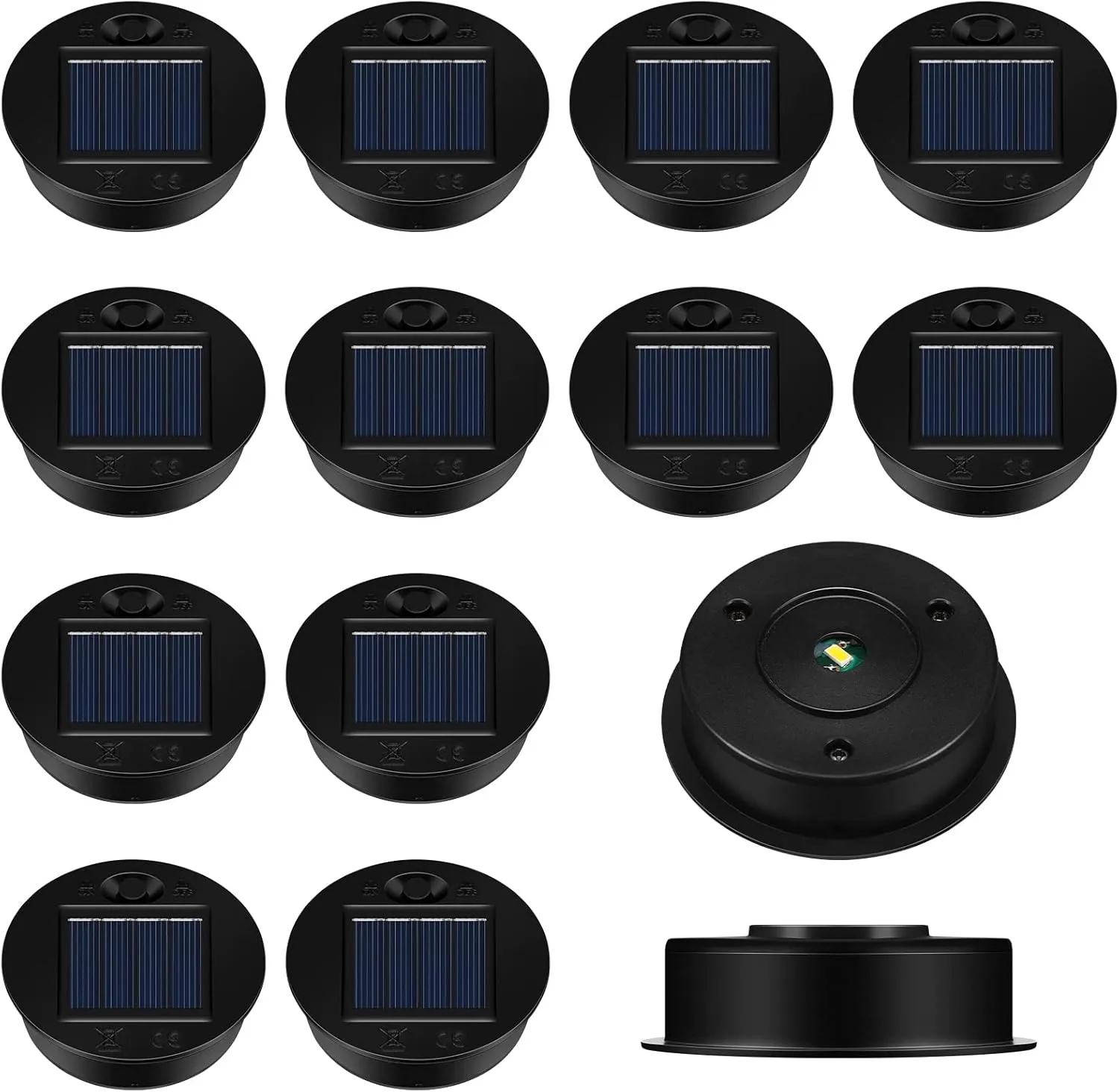 Jeyiour 12 Pack Solar Light Replacement Tops Replacement Solar Light Parts Waterproof LED Panel Lantern Lid Outdoor Top Kit for Hanging Lanterns Patio Decor(2.76 in)
