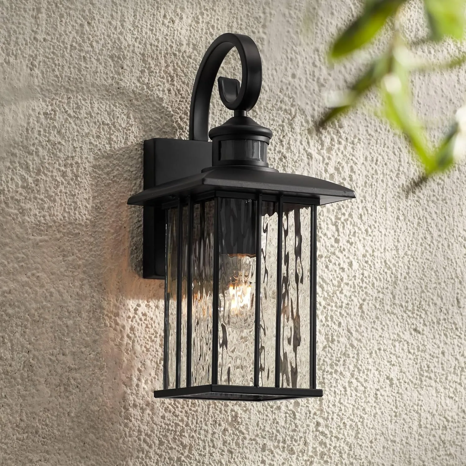 John Timberland Deaver 15 1/2" High Farmhouse Rustic Outdoor Wall Light Fixture Mount Porch House Exterior Outside Lantern Motion Sensor Dusk to Dawn Dimmable Matte Black Metal Clear Glass Shade